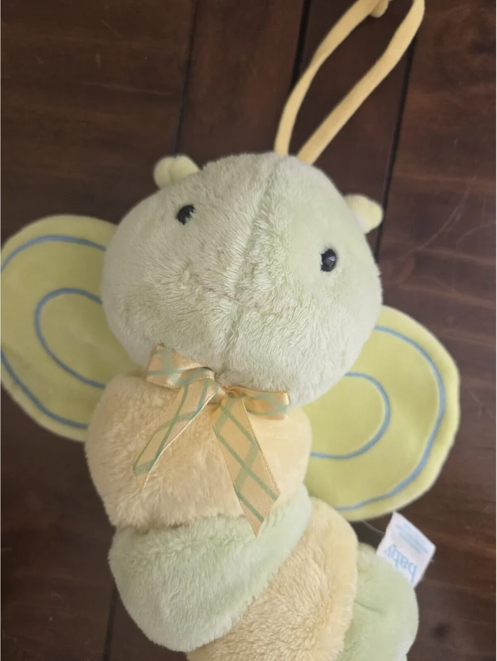Carter’s Prestige Butterfly Plush Baby Musical Crib Pull Toy Green Yellow Pastel